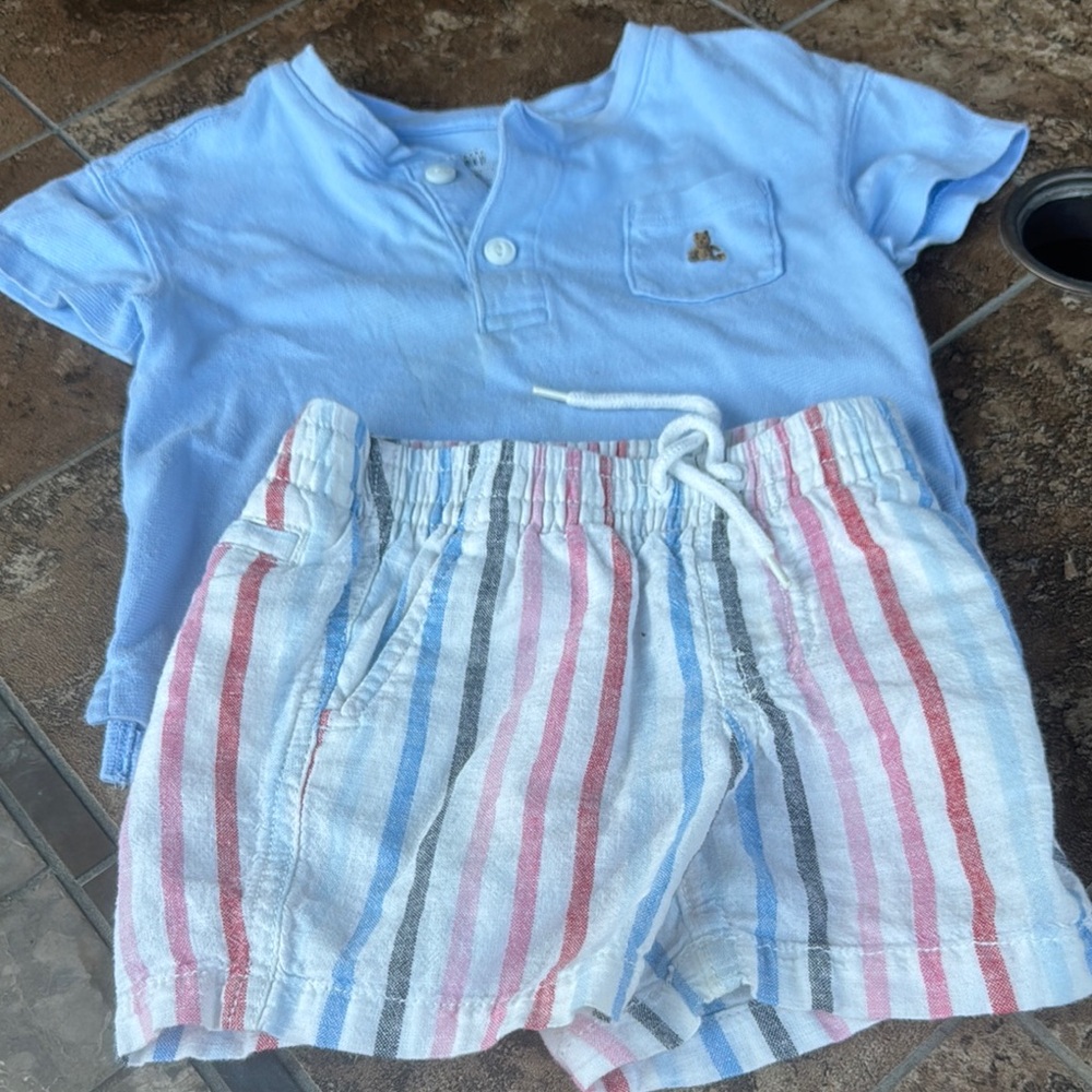 GAP Light Blue Polo and Striped Shorts Set